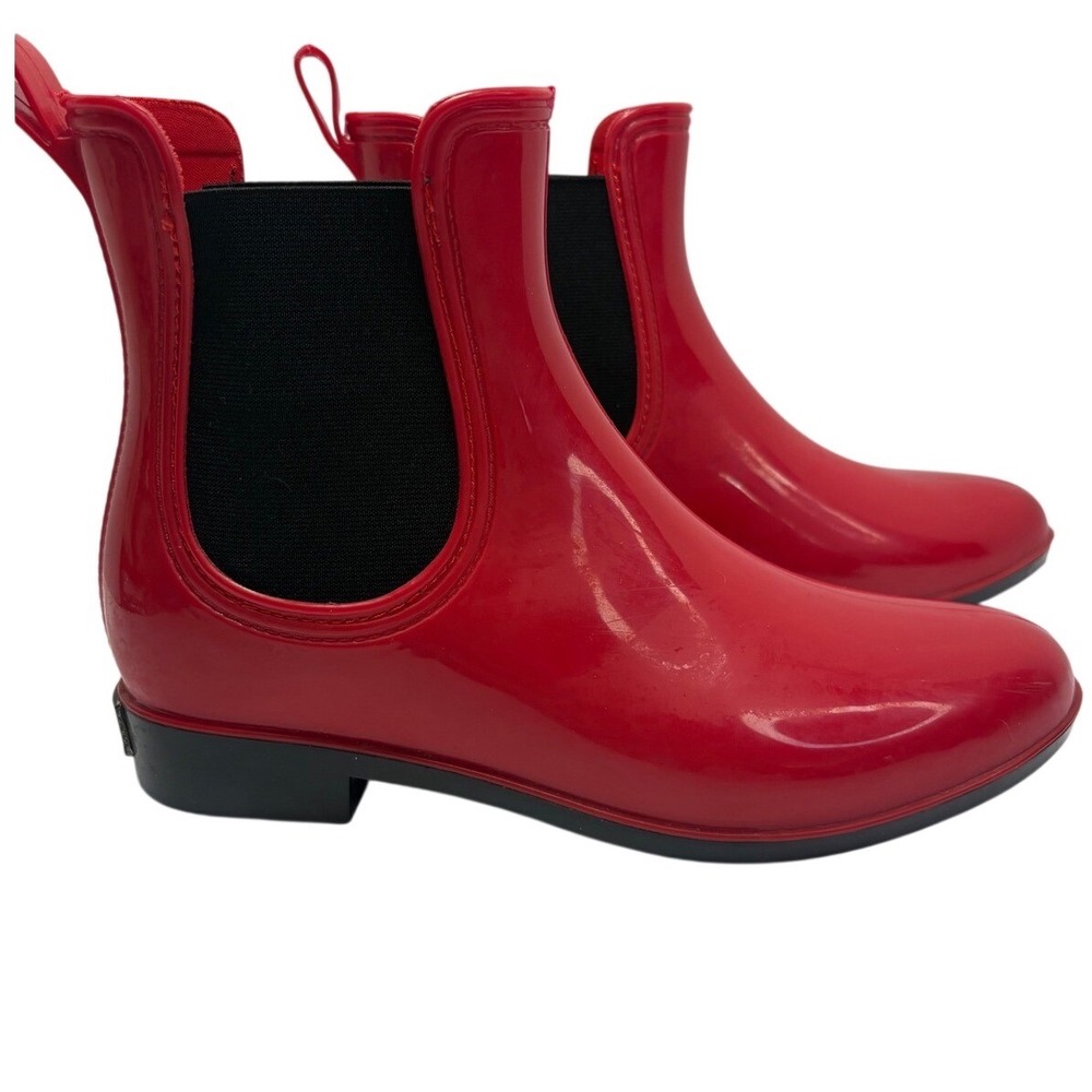 Seven7 Red Rain Boots Glossy Waterproof Ankle Chelsea Booties Women Size 8